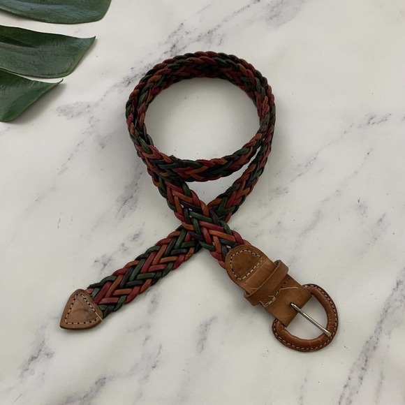 Unbranded Accessories - Womens Vintage Unbranded Braided Leather Belt Size 38 Rainbow Pink Purple Woven